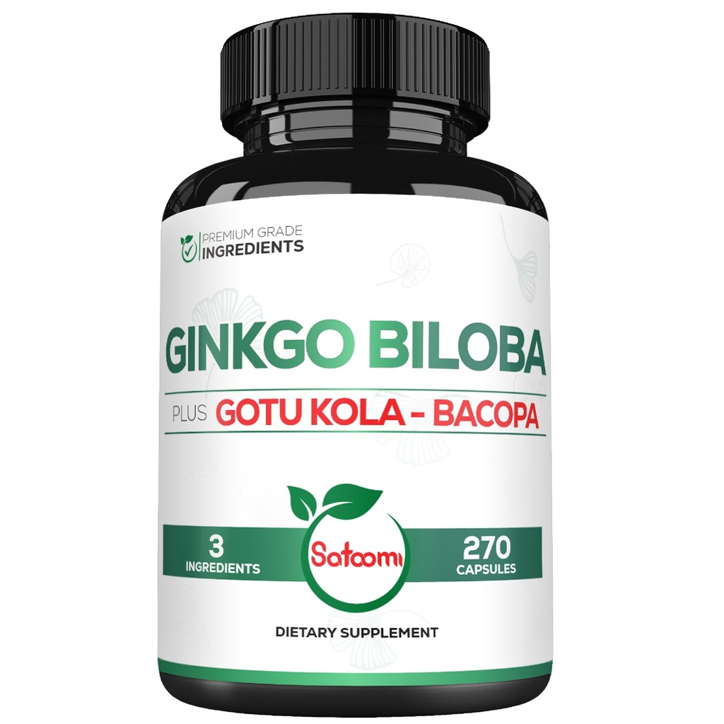 1520mg Ginkgo Biloba Kosttilskud med Gotu Kola Leaf, Bacopa Monnieri - 270 kapsler - Ekstra styrke støtte til hjerne sundhed, hukommelse, Focus & Vision kvalitet - 3 måneders forsyning