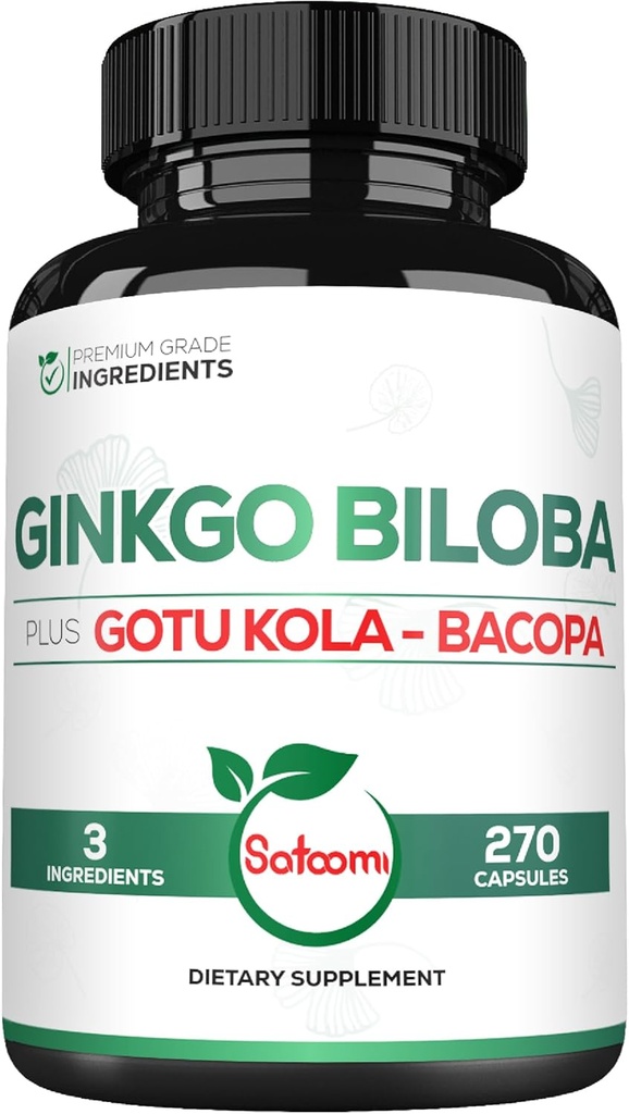 1520mg Ginkgo Biloba Kosttilskud med Gotu Kola Leaf, Bacopa Monnieri - 270 kapsler - Ekstra styrke støtte til hjerne sundhed, hukommelse, Focus & Vision kvalitet - 3 måneders forsyning
