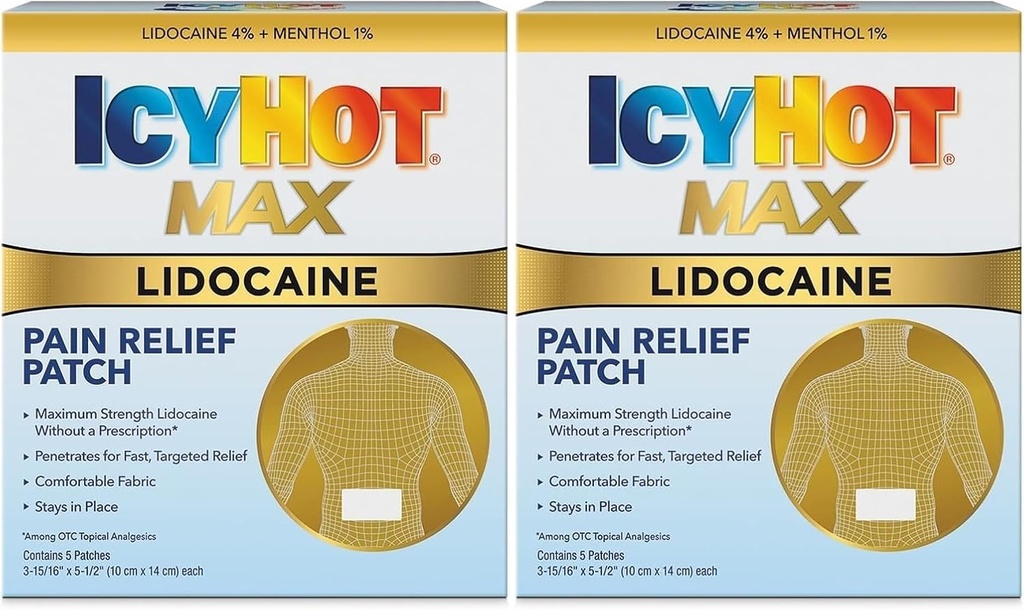 Icy Hot Max Strength Lidocain Pain Relief Patch (5 greve) Penetrates for Fast, Målrettet Relief (pakke med 2)