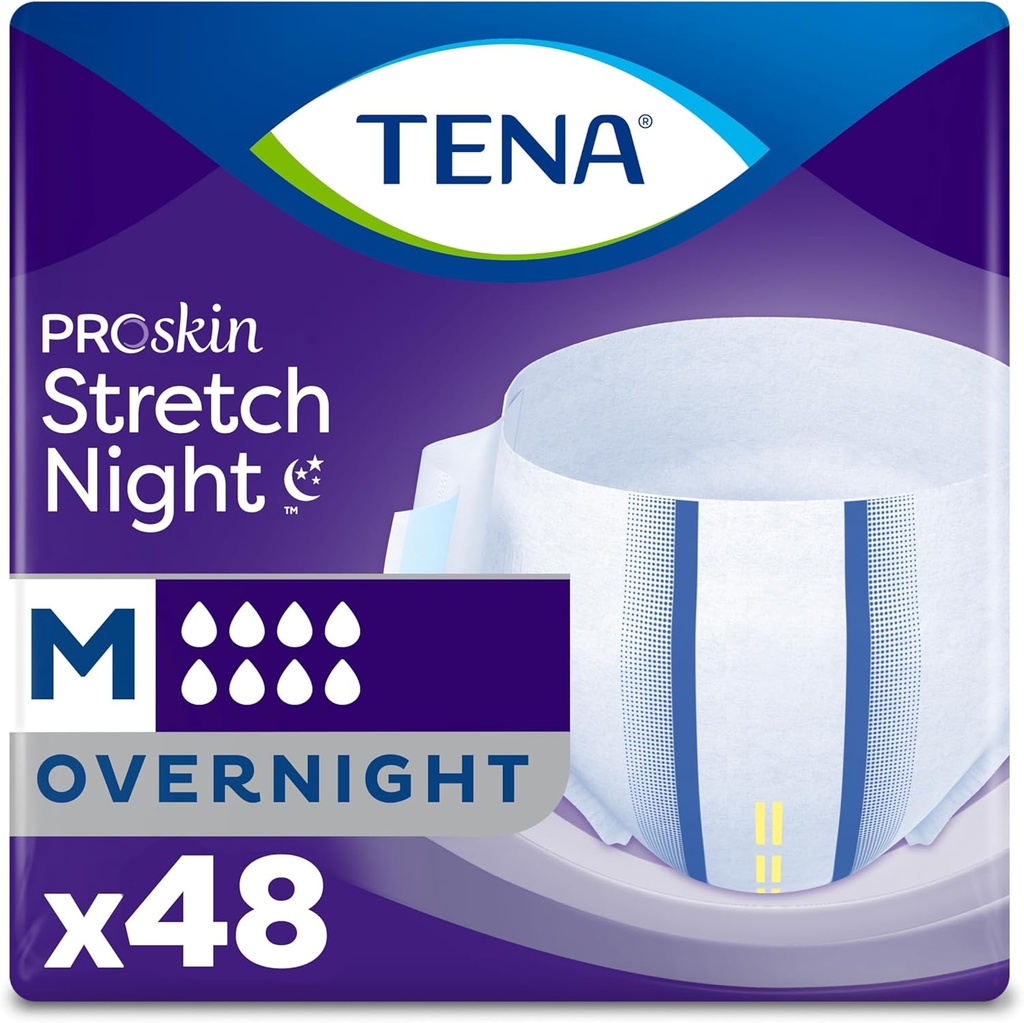 TENA Overnatning Stretch Voksen ble til mænd og kvinder, Medium, 48 Greve, Packaging May Vary