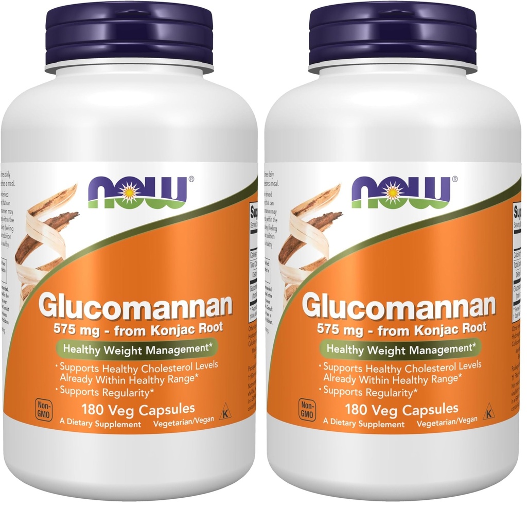 Now Foods Supplements, Glucomannan (Amorphophallus konjac) 575 mg, Supports Regularity *, Sund Vægt Management *, 180 Veg Kapsler (pakke med 2)