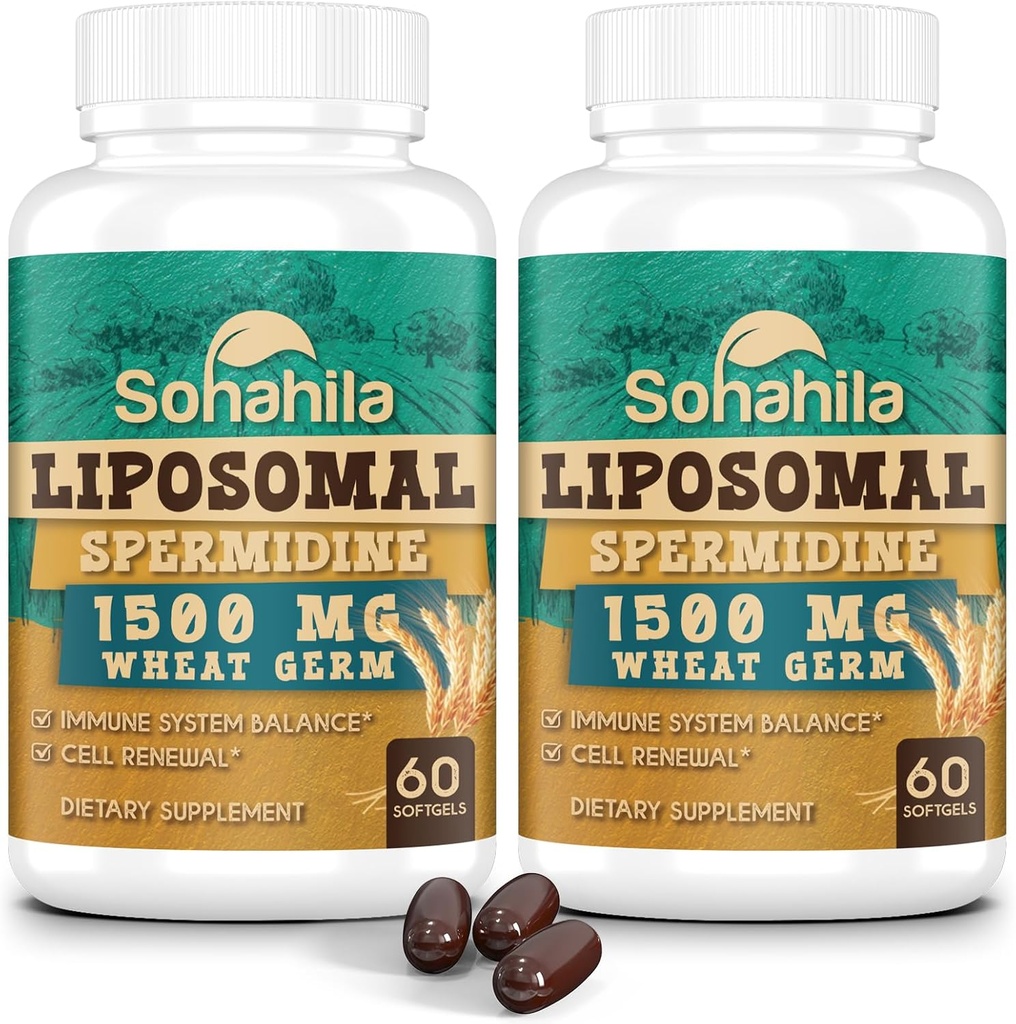 Spermidin Supplement 15 MG - 99% Renhed, Høj Absorption, 1500 MG Gæret Hvede Germ Extract med Zink & Thiamin, Spermidin til mænd og kvinder - Cellular Fornyelse, Aging Defense, Energy, 120 Softgel