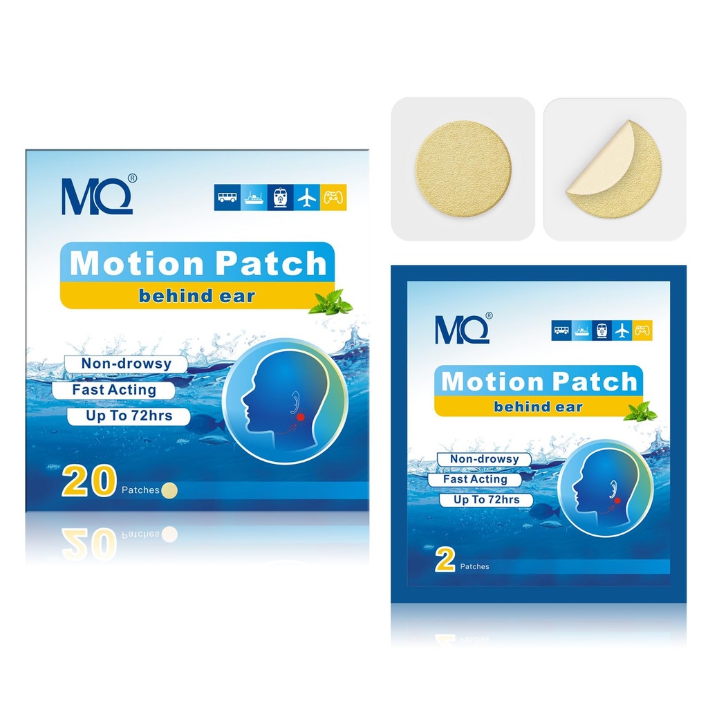 MQ 20ct Motion Sygdom Patches, Lys farve, Sea Sygdom Patches Ikke Drowsy & Vandtæt, Cruise Ship Travel Essentials, Hurtig fungerende & lang levetid 72H