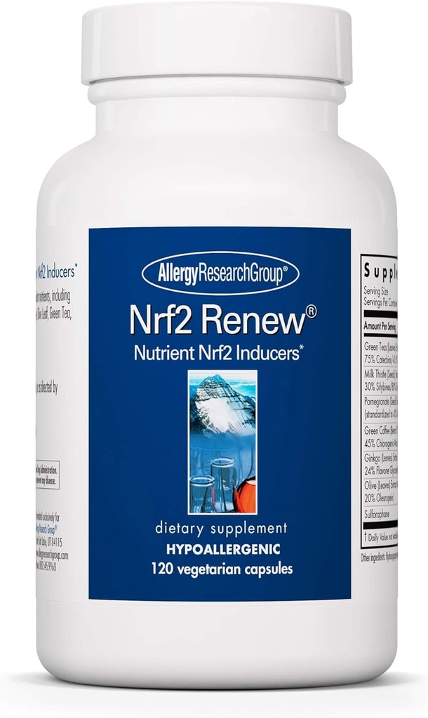 Allergy Research Group Nrf2 Renew Supplement - Nrf2 Aktivator, Pure Sulforaphane, Natural Green Tea Extract, Organic Vegetar Kapsler - 120 Greve