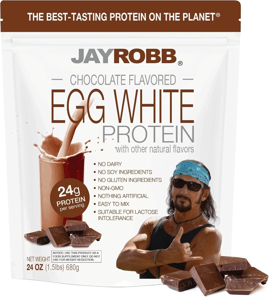 JAYROBB Chocolate Egg White Protein 24 oz, 1,5 Pound Bag