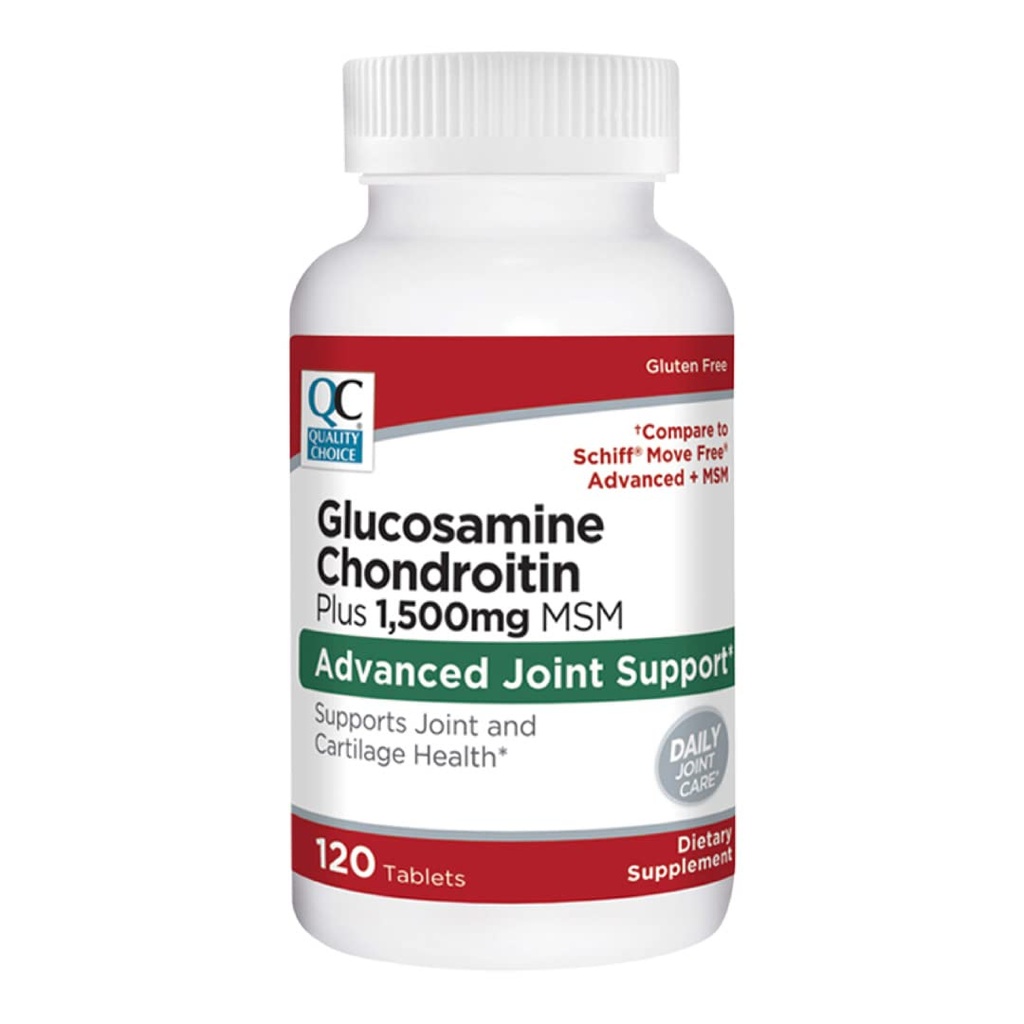 Kvalitetsvalg Glucosamin 1500 mg med Chondroitin og MSM Joint and Cartiage Health Diætsupplement i 120 tabletflasker (3 stk.)