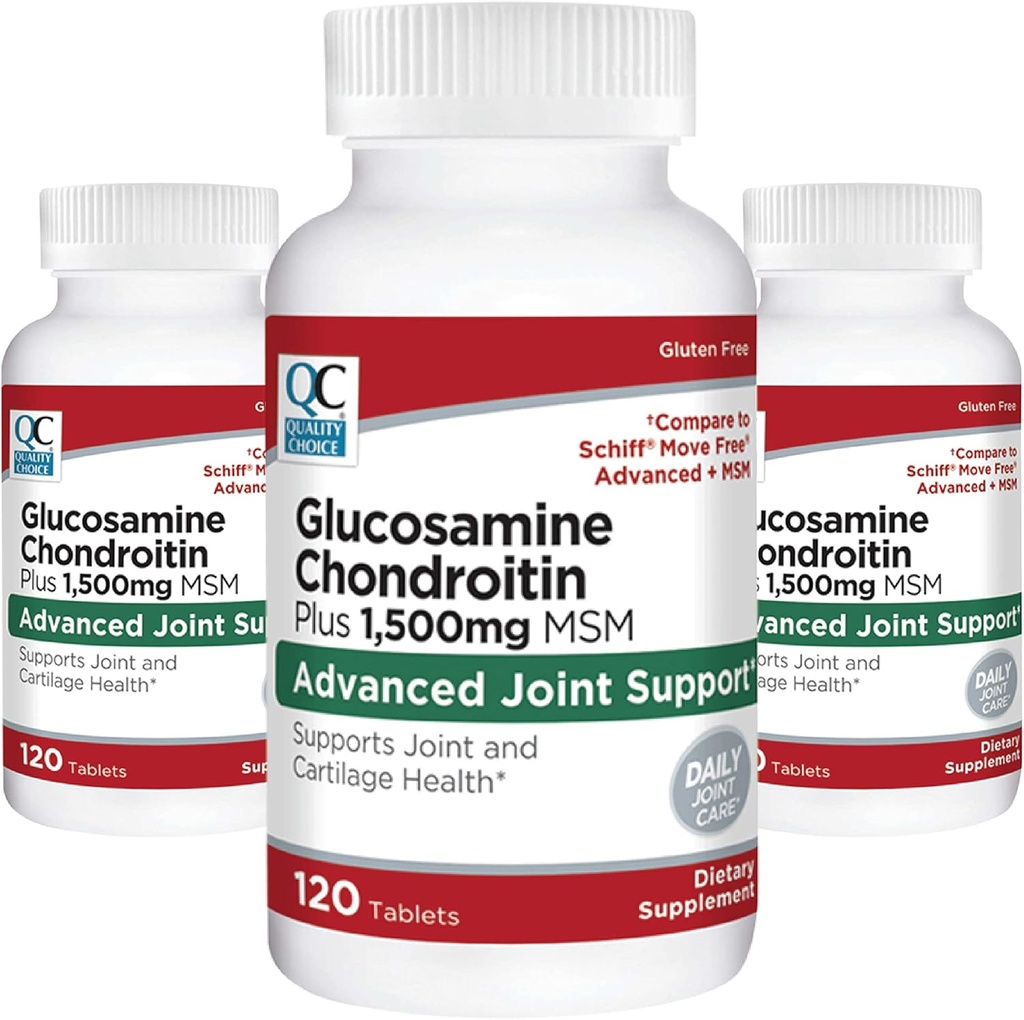 Kvalitetsvalg Glucosamin 1500 mg med Chondroitin og MSM Joint and Cartiage Health Diætsupplement i 120 tabletflasker (3 stk.)