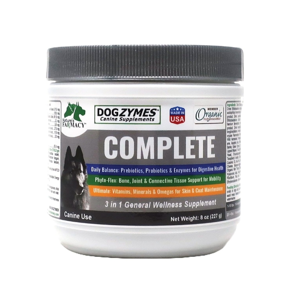 Dogzymes Complete - Probiotika, prebiotika, Glucosamin, Chondroitin, MSM og Hyaluronsyre, Komplet Skin og Coat Care (8 Ounce)