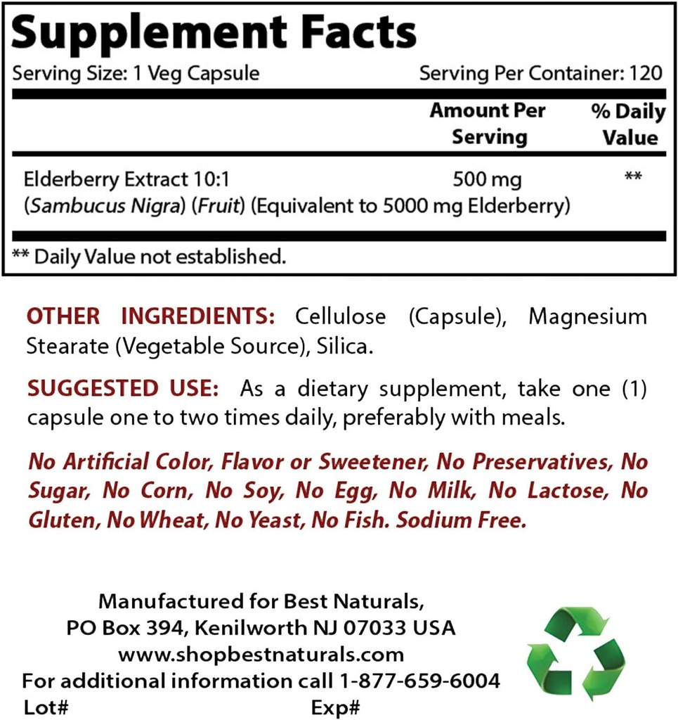 Bedste Naturals Elderberry 5000 mg & Ginkgo Biloba 120 mg