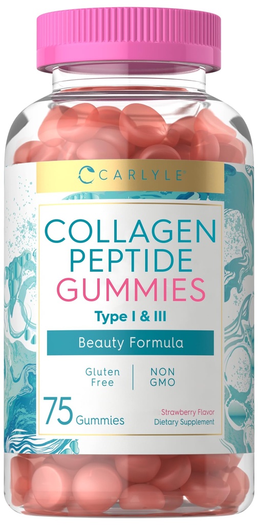 Carlyle Collagen Gummies Charles 124; Strawberry Flavor Beauty Supplements 124; Hydrolyzed Collagen Peptider til kvinder & mænd; Type 1 & 3