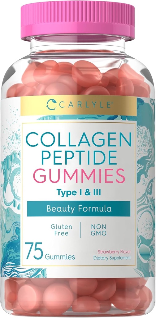 Carlyle Collagen Gummies Charles 124; Strawberry Flavor Beauty Supplements 124; Hydrolyzed Collagen Peptider til kvinder & mænd; Type 1 & 3