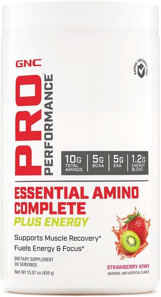 GNC Pro Performance Essential Amino Complete Plus Energy, Understøtter Muscle Recovery, Strawberry Kiwi, 15.9 oz.