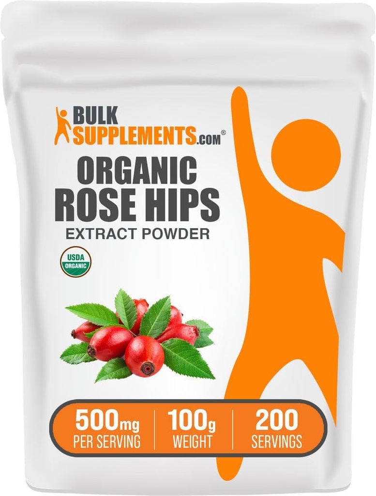 BulkSupplements.com Organic Rosehip Extract Powder - Rose HIPS Supplement, Rosehip Powder - Urtetilskud, Antioxidanter Kilde - Gluten Free, 500mg per servering, 100g (3,5 oz) (Pack of 1)