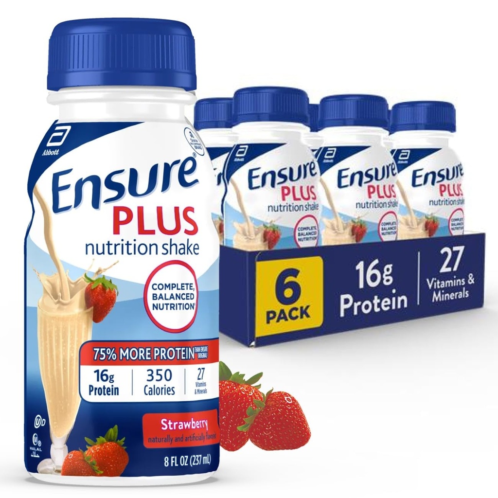 Sikre Plus Strawberry Nutrition Shake 124; Meal Erstatning Shake 124; Klar til at drikke 124; 16g Protein og 27 Vitaminer og mineraler