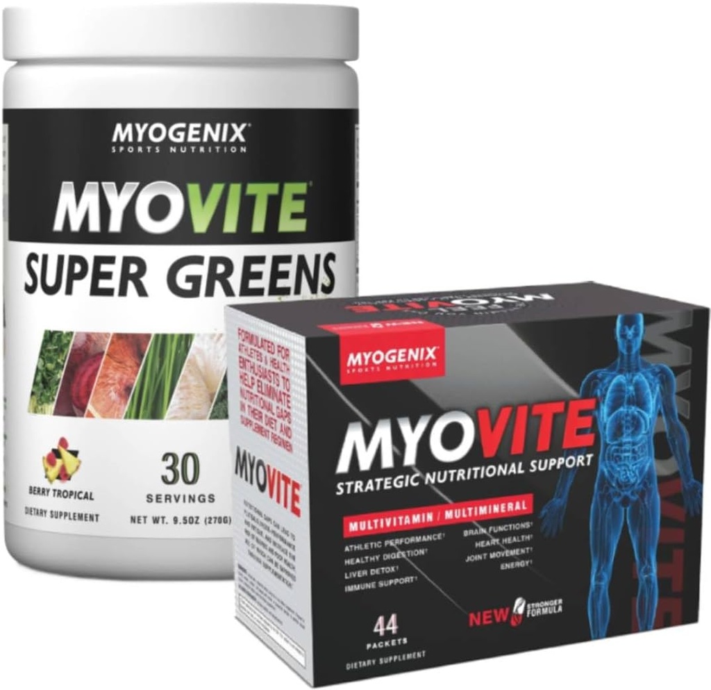 Myogenix Myovite Super Green Powder & Myovite Multivitamin Bundle - Komplet daglig ernæring med økologiske grønne & essentielle vitaminer - Support Energy, fordøjelse, Inddrivelse & Samlet Wellness