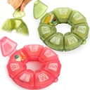 Round Weekly Pill Organizer, TPU Rubberized, Travel Pill Container 7 Dag, med 7 store kompartmenter, Great for daglige vitaminer & kosttilskud, Cute Pill Case med store bogstaver og braille (2 stk)