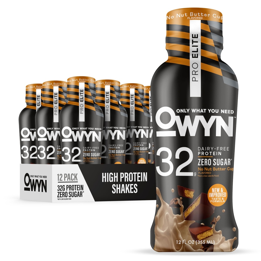 OWYN Kun hvad du har brug for Pro Elite Vegan Plant Based High Protein Keto Shake, Ingen Nut Butter Cup, Zero Sugar, 32g Protein, Omega-3, Prebiotika, Superfoods Green til træning og inddrivelse, 0g Net Carbs