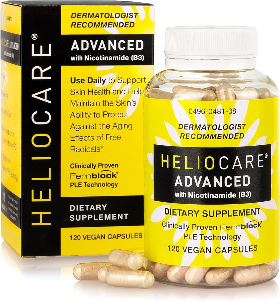 He-lioc- a- re Ad- ANC- ed Niacin B3 Supplement: Fernblock PLE Extract 240mg Per Serving - Understøtter hud Cell Health W / Antioxidant Rich Vitamin B3 Niacin 500 mg - 120 Vegankapsler