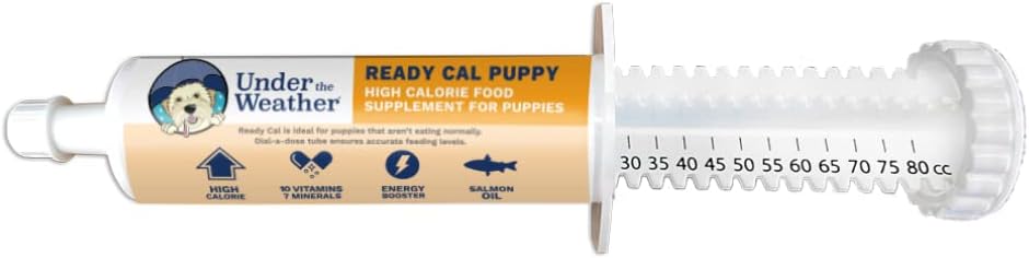 Under vejret Pet Pet 124; Ready Cal til Hvalpe 80cm- 124; High Calorie Puppy Nutritional Support 124; Puppy Weight Gainer og High Calorie Booster • 124; 10 Vitaminer, 7 Mineraler & Omega Fedtsyrer