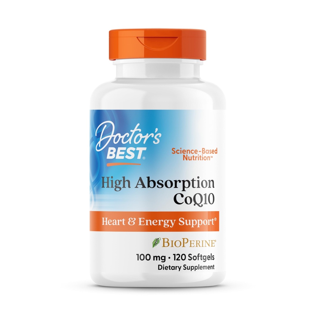 Doctor 's Best High Absorption CoQ10 med BioPerine, Gluten Free, naturligt gæret, Heart Health, Energy Production, 100 mg, 120 Greve