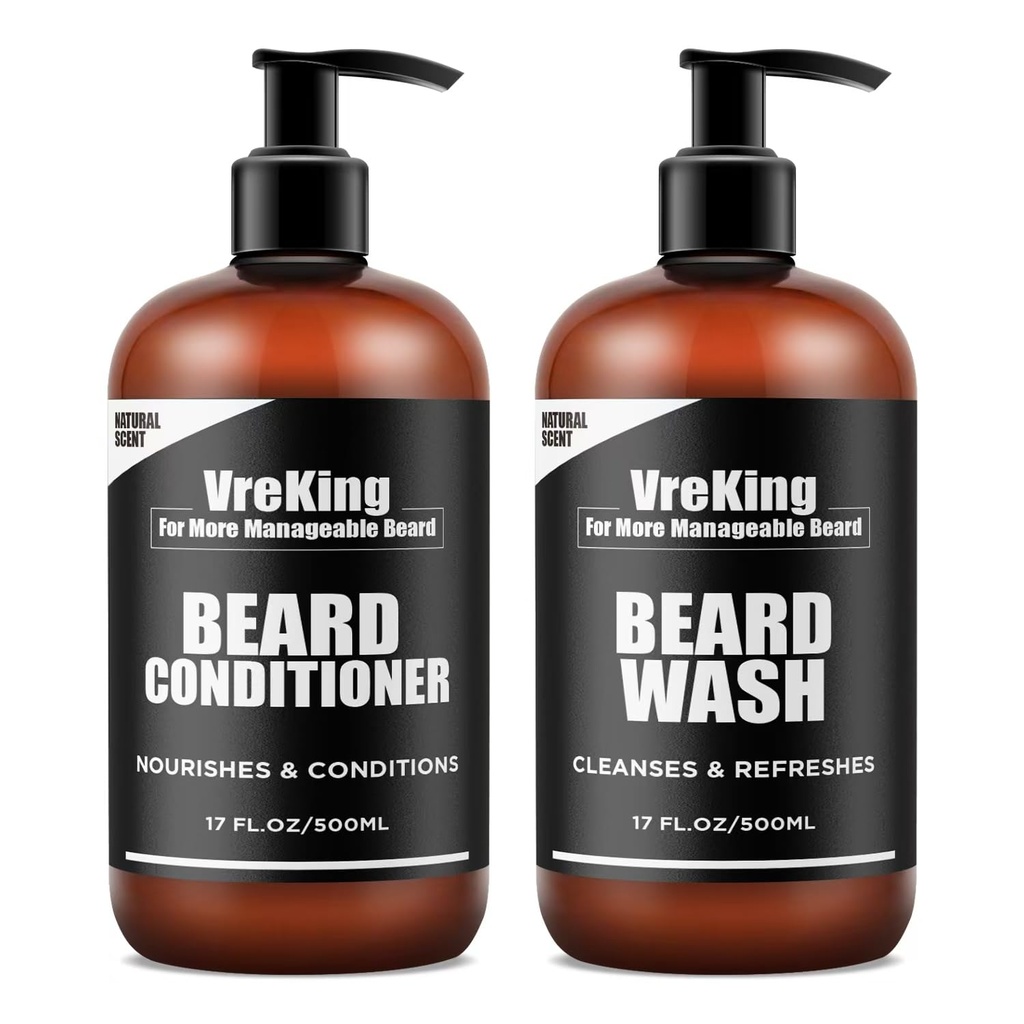 Herre skæg vask og skæg Conditioner Bundle sæt til mænd, ansigt og skæg Shampoo og conditioner sæt til mænd w / Biotin facial hårvækst Formel Dandruff, gaver til mænd, 500ml * 2