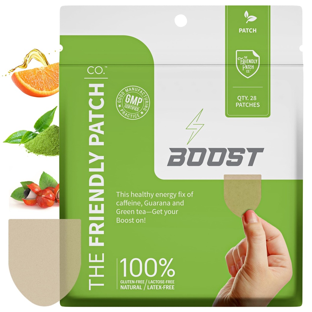 Den venlige Patch Boost Energy Patch - 28 dages forsyning - Energi & Focus Patches, Koffein, Guarana - Klarhed & Energi - Plant- drevet, Fokus - Wellness Patches