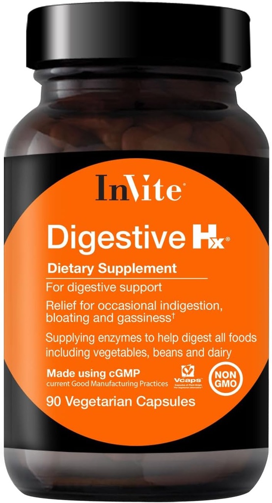 Inviter sundhed fordøjelse Hx ® - Forbedrer fordøjelse og tilbud Relief til lejlighedsvis fordøjelse, Bloating og gas -Indeholder Pancreatic Enzymes, Pepsin og Betain HCL - 90 Vegetariske kapsler (2 - Pack)