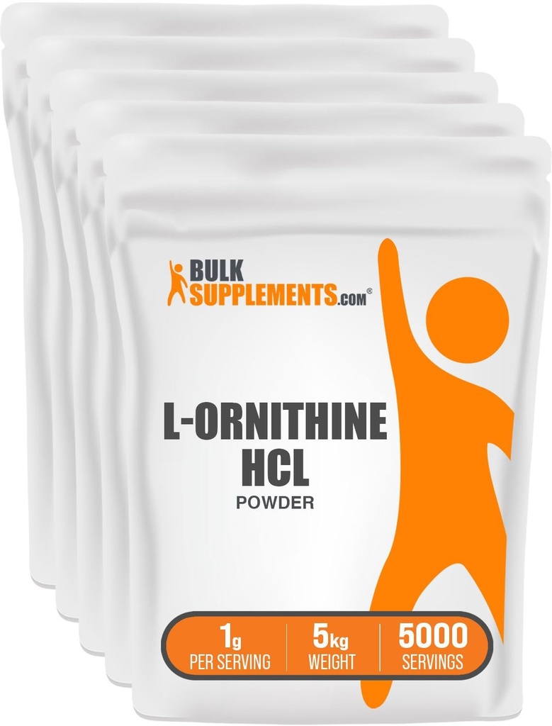 BulkSupplements.com L- Ornithin HCl Powder - Ornithin Supplement, Aminosyrer Supplement - Gluten Free, 1g per servering, 1kg (2,2 Pound) (pakke med 5)