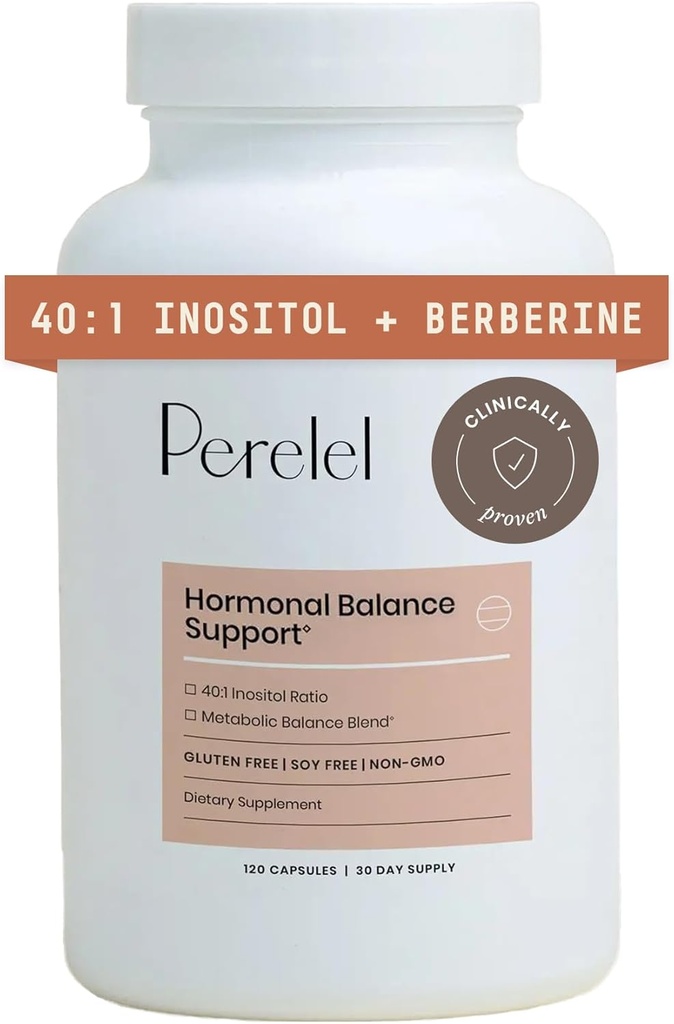 Perelel Hormone Balance Support, Womens Inositol Supplement with Berberine, Myo & D Chiro Inositol, Alpha Lipoic Acid, & Dim to Support Female Health, Soy, Dairy & Gluten Free, Non GMO, 120 Capsules