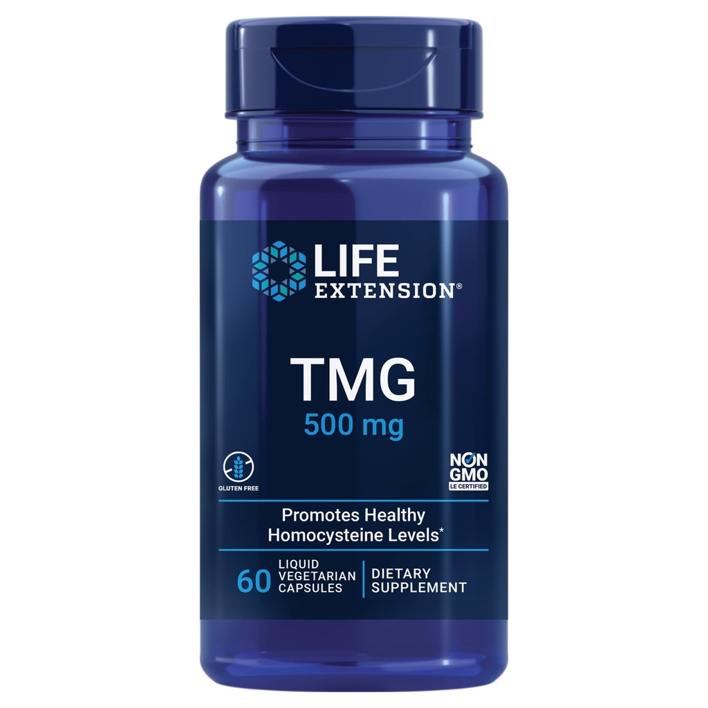 Livsudvidelse TMG, trimethylglycin, fremmer sunde homocysteinniveauer, ikke-GMO, Glutenfri, Vegetarisk, 60 kapsler
