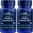 Life Extension BioActive Folate & Vitamin B12, 150 Vegetariske Kapsler (pakke med 2), Ikke GMO, Gluten Free