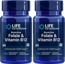 Life Extension BioActive Folate & Vitamin B12, 150 Vegetariske Kapsler (pakke med 2), Ikke GMO, Gluten Free