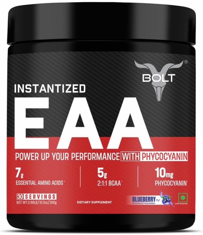 Bolt EAA 300gm, 30 Servings MSD 124; Ni essentielle Aminosyre med BCAA 5000 MSD 124; EAA tillæg for mænd og kvinder - blåbær Blast