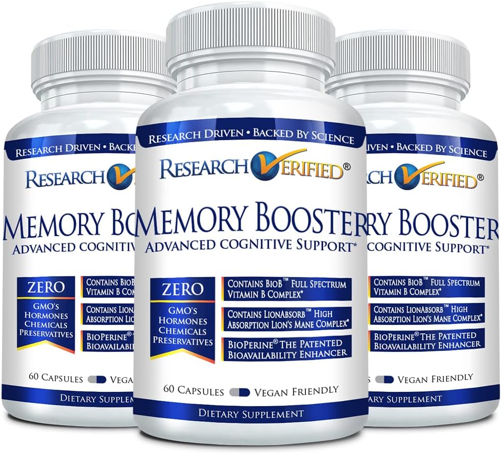Research Verified Memory Booster - Nootropic Supplement - Enhance Cognition and Memory - Lion’s Mane, Ginkgo Biloba, BioPerine - 3 Month Supply - Non-GMO - Made in The USA