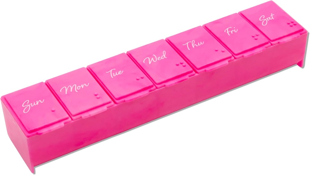EZY DOSE Weekly (7-Day) Daily Pill Case, Medicine Planner, Vitamin Organizer, Supplement Container, Praktisk og nem at bruge, Store Compartments, Pink, Travel- Friendly, Made in The USA, BPA Gratis