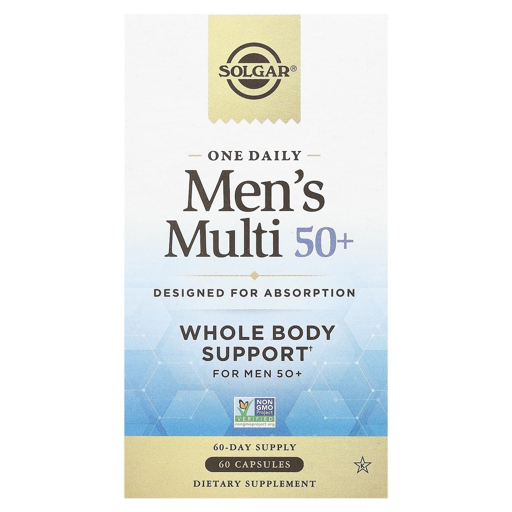 Solgar One Daily Men 's Multi 50 + hele kroppen støtte til mænd 50 og ældre meget Absorbable Delayed Release Heart, Energy, Stress, Muskel, Ben, Prostata Support Vitamin 60 Vegansk Kapsler, 60 Servering