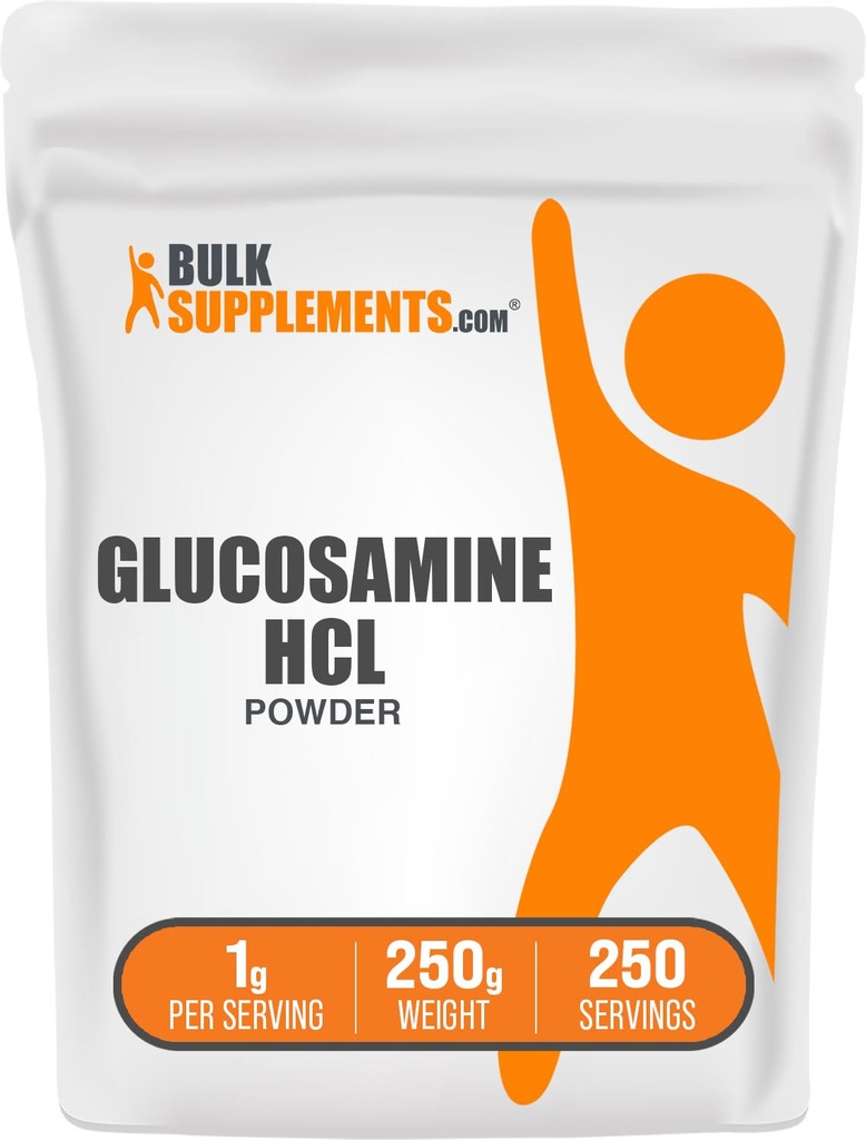 BulkSupplements.com Glucosamine HCl Powder - Glucosamine Supplement, Joint Support - Gluten Free, 1g per Serving, 250g (8,8 oz) (Pack of 1)