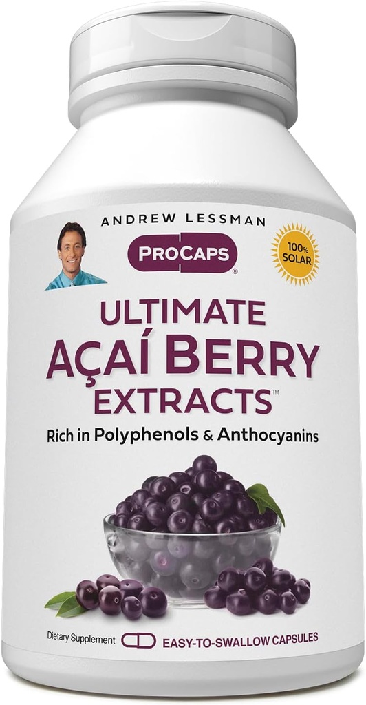 ANDREW LESSMAN Ultimate Açai Berry Udtrækker 60 kapsler - Levere Standarded, Antioxidant Rich, Beneficial Acai Berry Komponenter. High- Potence Blend. Beskyttende stoffer. Ingen tilsætningsstoffer