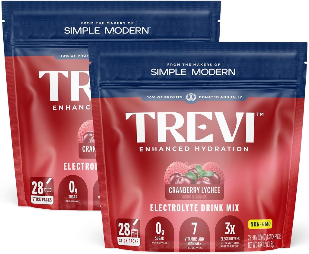 TREVI ™ Sugar Free Electrolytes - Drink Mix Hydration Powder Pakninger - 56 Greve - Tranebær Lychee