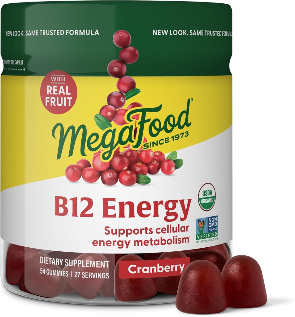 ​MegaFood Vitamin B12 Energy Gummies - Vegan - With Methyl B12 Vitamins to Support Cellular Energy Production - Cranberry - Daily Vitamin B12 Supplement - USDA Organic - 70 Gummies, 35 Servings