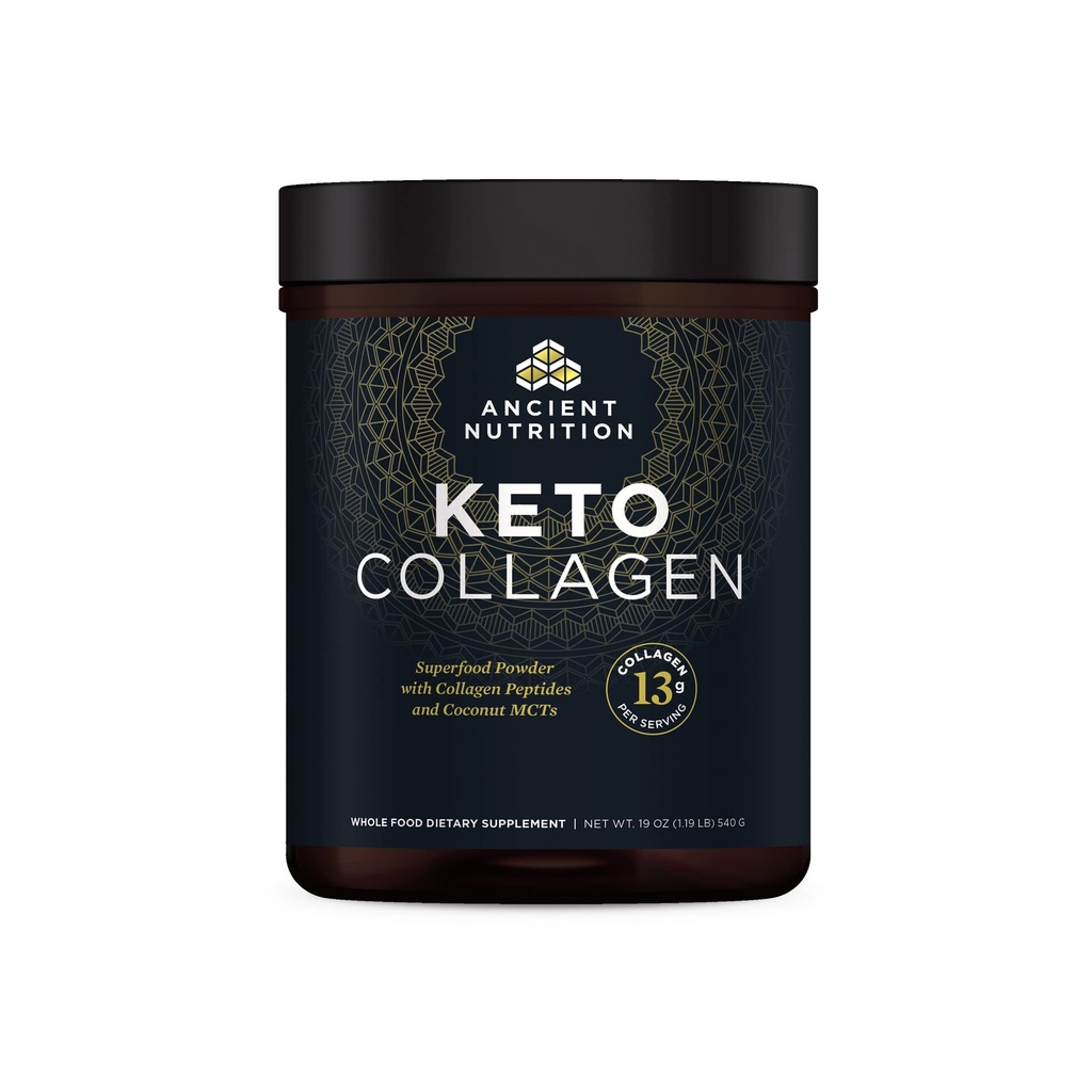 Ancient Nutrition Keto Collagen Powder Drink Mix, Keto Diet tillæg med MCT, Hydrolyzed Collagen Peptider til støtte sund hud og joints, 30 Servere, 19 oz (Packaging May Vary)