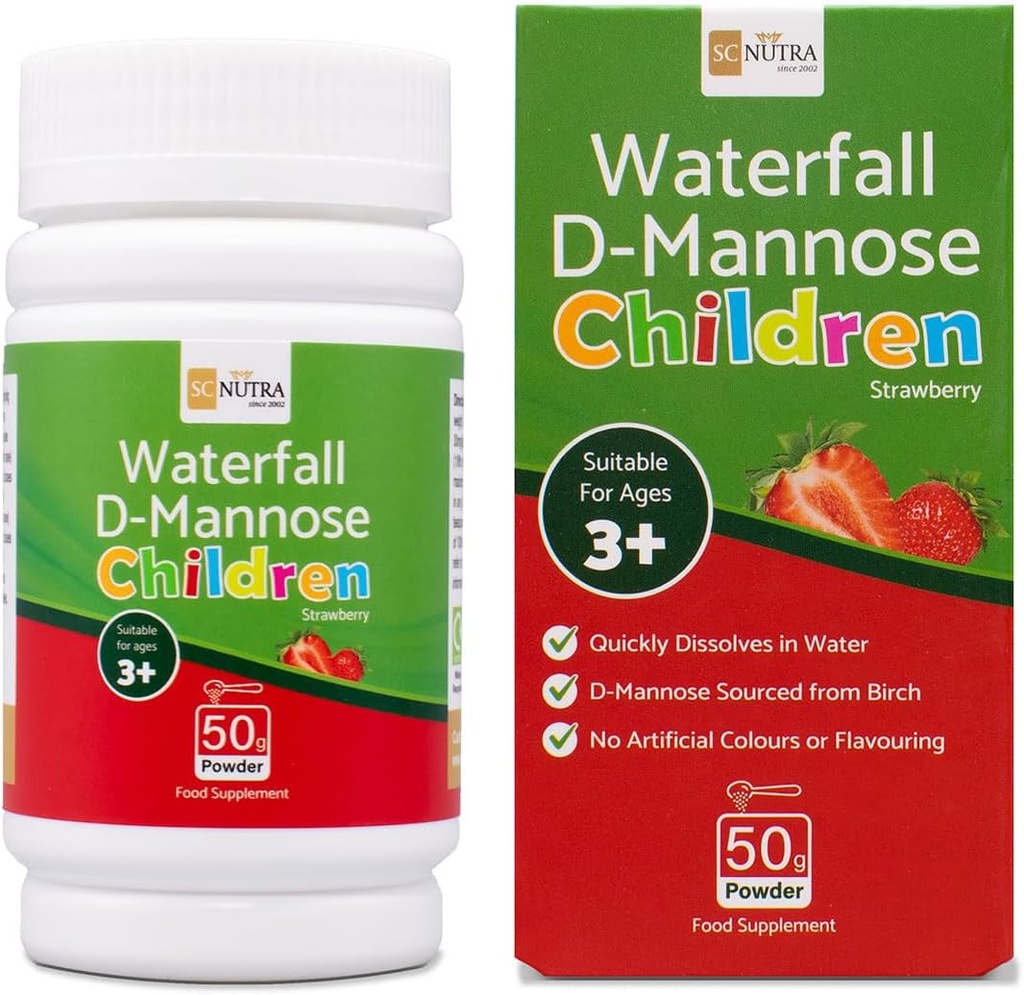 sc nutra Waterfall D- Mannose Børn Jordbær - Kids D- Mannose naturligt indkøbt fra Birch (Sweet Cures)