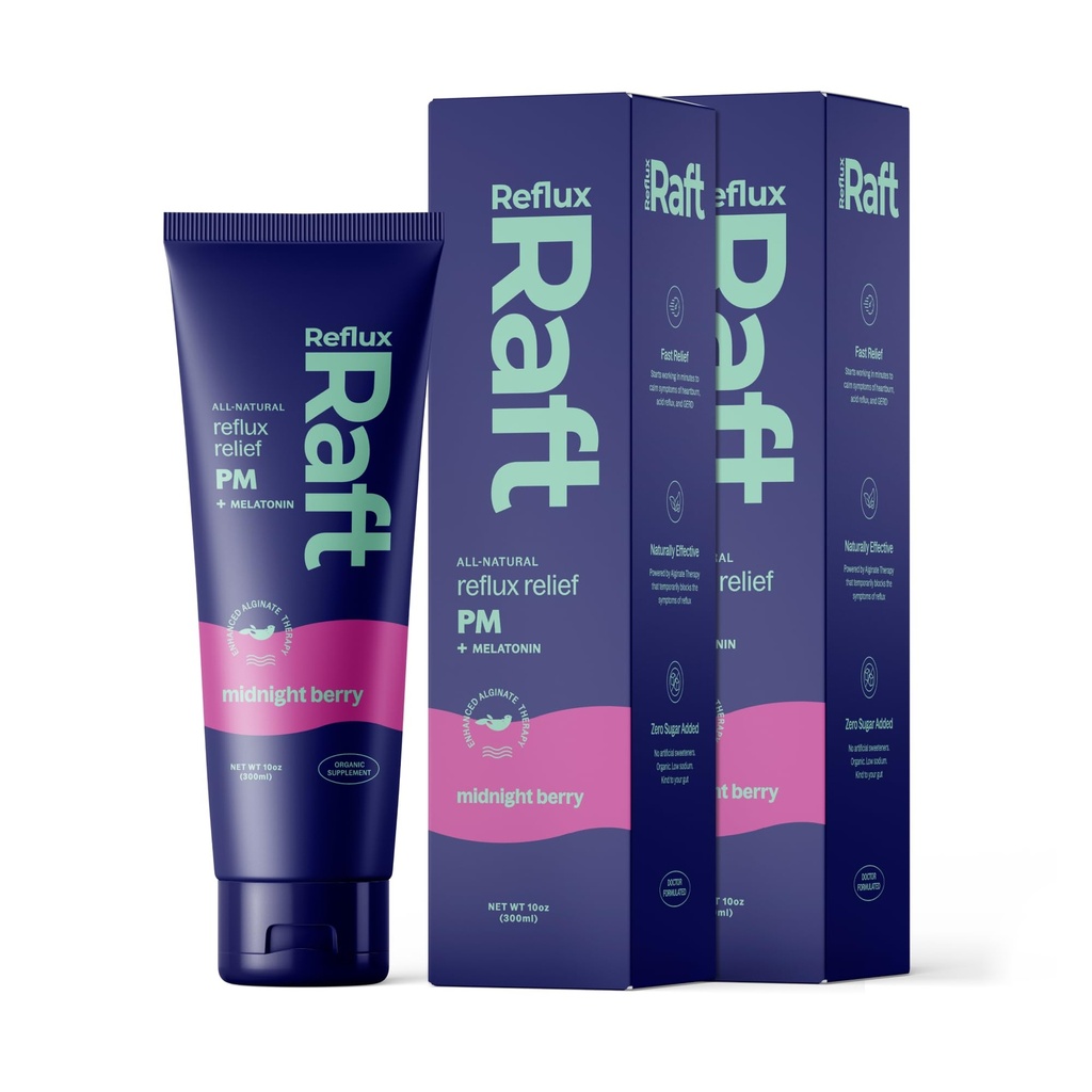 Syrerepeterapi PM, Organic Alginate & Melatonin, Rapid & Lasting Gerd, LPR & fordøjelsessymptomstøtte, Zero Sugar, Gluten Free, Midnight Berry, 47 Gel Serveringer Per 8 OZ flaske, 2 Pack