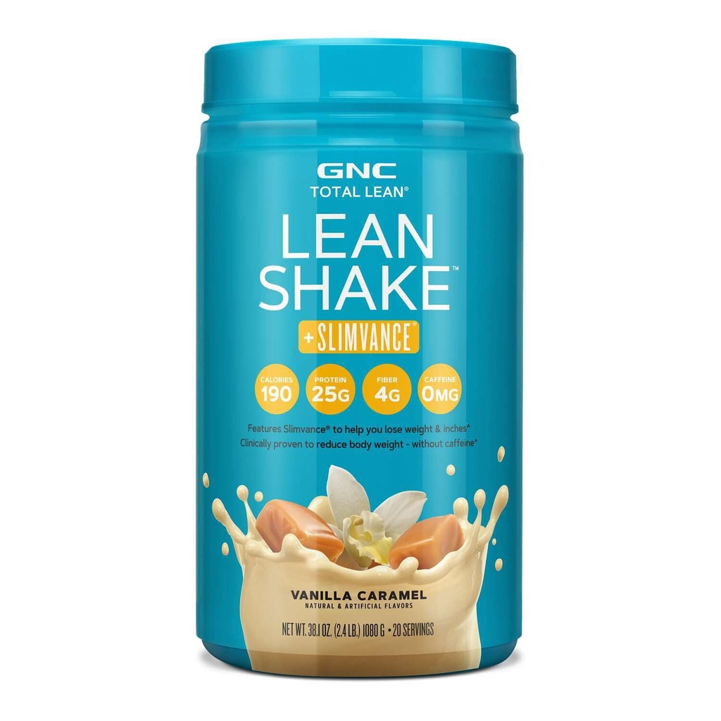 GNC Total Lean Shake + Slimvance, Koffein Free Protein Powder, Hjælper Reducere kropsvægt, Vanilla Caramel, 20 Servere