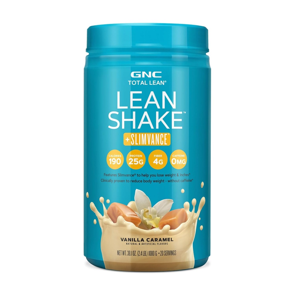 GNC Total Lean Shake + Slimvance, Koffein Free Protein Powder, Hjælper Reducere kropsvægt, Vanilla Caramel, 20 Servere