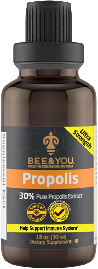 Bee and You Propolis Liquid Extract Drops, 30% Propolis, Ultra Pure, immunsupporttillæg, Sore Throat, Allergy Relief, Respiratory, Antioxidants, Keto, Paleo, Gluten- Free, 1 Fl Oz