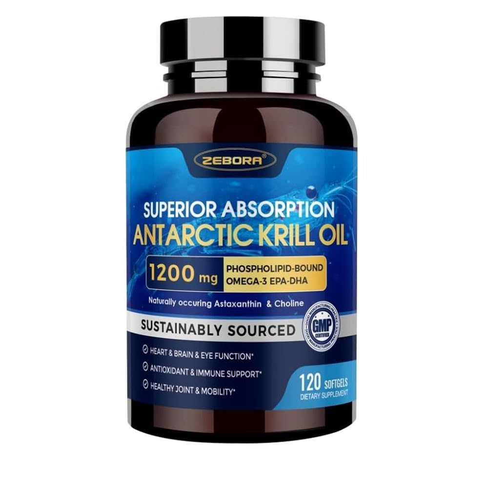 Krill Oil 1200 mg Omega 3 tillæg, Krill Oil Omega 3 med høj Absorption EPA, DHA, Astaxanthin & Phospholipider, understøtter hjerte & fælles sundhed, Ingen Fishy Eftersmag - 120 Softgels (60 Servere)