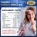 Krill Oil 1200 mg Omega 3 tillæg, Krill Oil Omega 3 med høj Absorption EPA, DHA, Astaxanthin & Phospholipider, understøtter hjerte & fælles sundhed, Ingen Fishy Eftersmag - 120 Softgels (60 Servere)