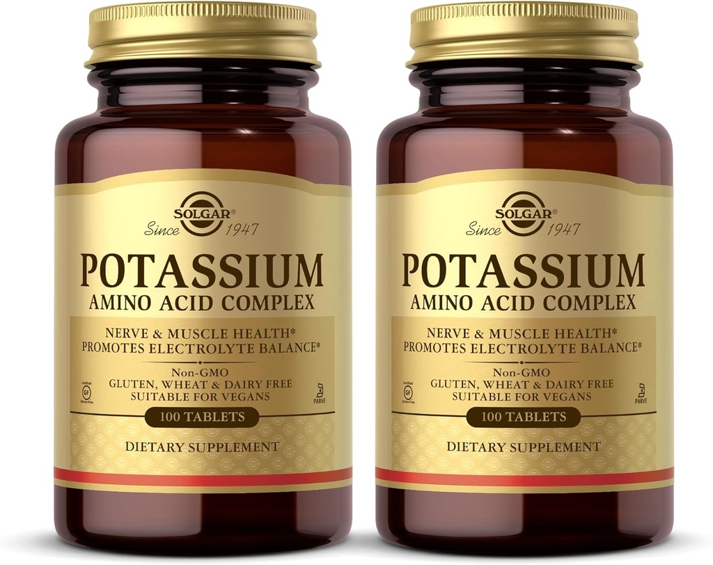 Solgar Kalium Amino Acid Complex - 100 tabletter, Pack of 2 - Promodes Electrolyte Balance - Non-GMO, Vegan, Gluten Free, Dairy Free, Kosher - 200 Total Servering