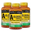 MASON NATURAL Vitamin A 3000 mcg (10.000 IE) fra Fish Liver Oil, Understøtter Vision & immunforsvar, 100 Softgels, pakke med 3
